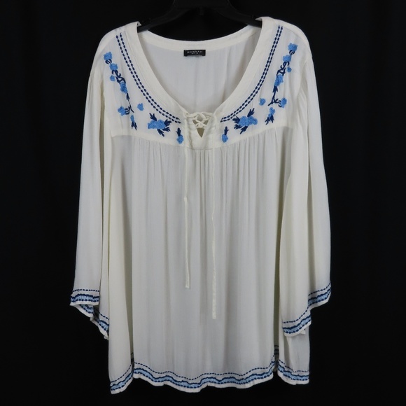 Hannah Plus Size Viscose Machine Embroidery Tunic Shirt Sz. 3X - Picture 1 of 12